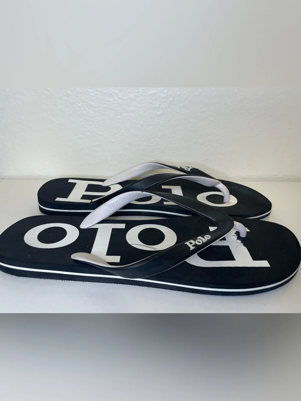 Ralph Lauren Men’s Polo Logo Black & White Flip Flops Thong Sandals Size 11.5